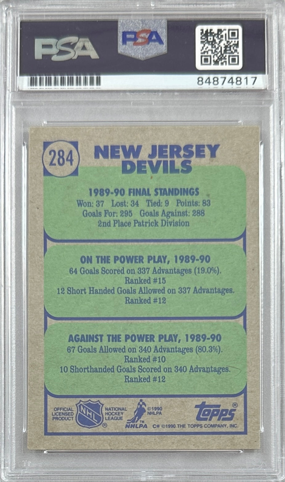 Ken Daneyko autographed 1990 #284 Topps card PSA Encapsulated New Jersey Devils