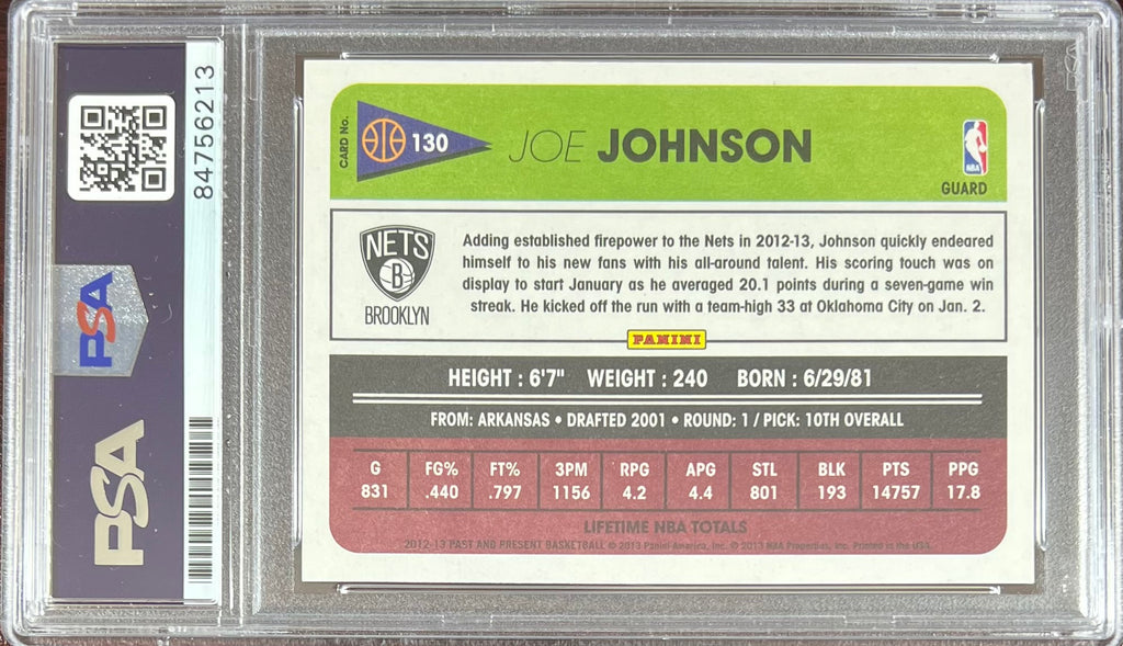 Joe Johnson auto 2013 Panini #130 card Brooklyn Nets PSA Encapsulated