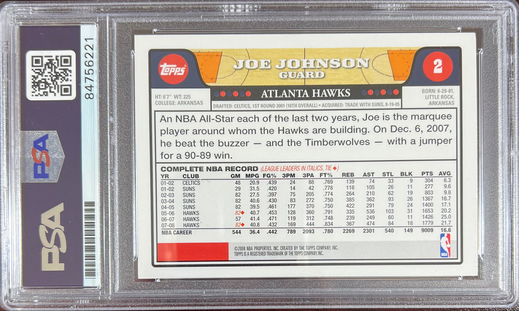 Joe Johnson auto signed 2008 Topps #2 card Atlanta Hawks PSA Encapsulated