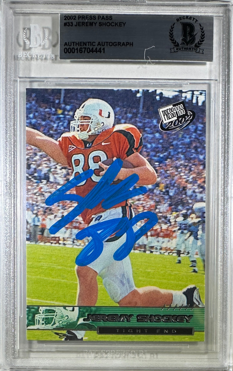 Jeremy Shockey auto Press Pass 2002 #33 card New York Giants BAS Encap RC