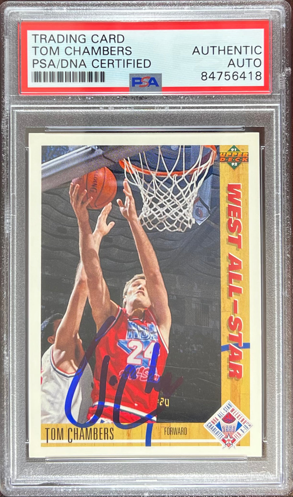 Tom Chambers auto 1991 Upper Deck #56 card Phoenix Suns PSA Encapsulated