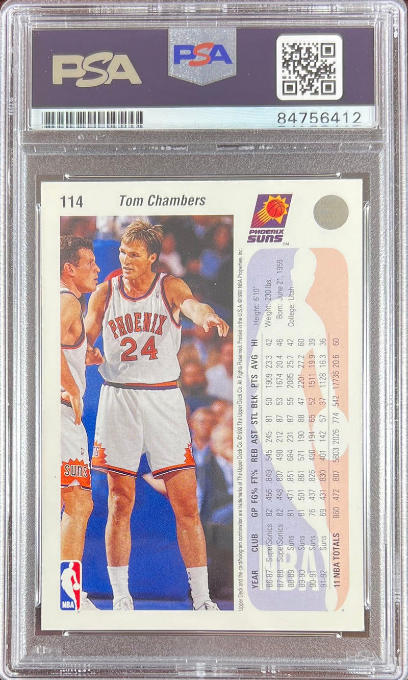 Tom Chambers auto 1992 Upper Deck #114 card Phoenix Suns PSA Encapsulated