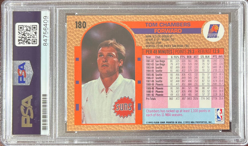Tom Chambers auto 1992 Fleer #180 card Phoenix Suns PSA Encapsulated