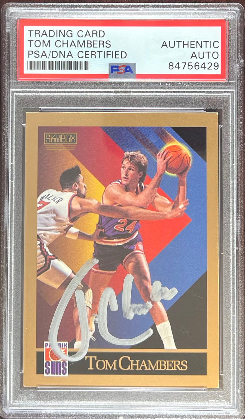 Tom Chambers auto 1990 SkyBox #220 card Phoenix Suns PSA Encapsulated