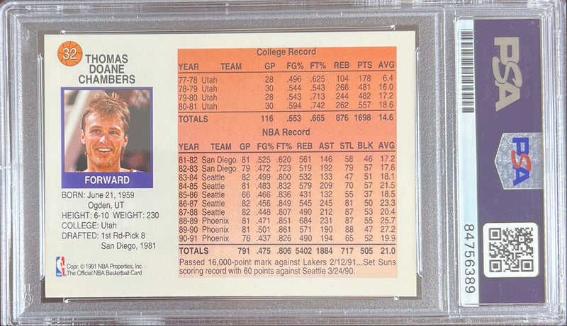 Tom Chambers auto 1991 NBA Hoops #32 card Phoenix Suns PSA Encapsulated