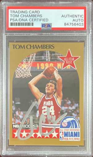 Tom Chambers auto 1990 NBA Hoops #15 card Phoenix Suns PSA Encapsulated