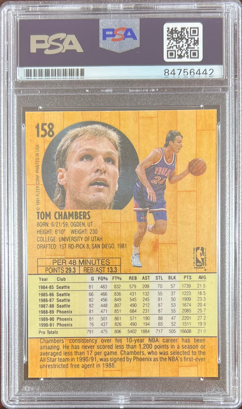 Tom Chambers auto 1991 Fleer #158 card Phoenix Suns PSA Encapsulated