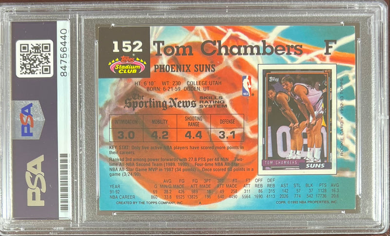 Tom Chambers auto 1992 Topps Stadium Club #152 card Phoenix Suns PSA Encapsulate