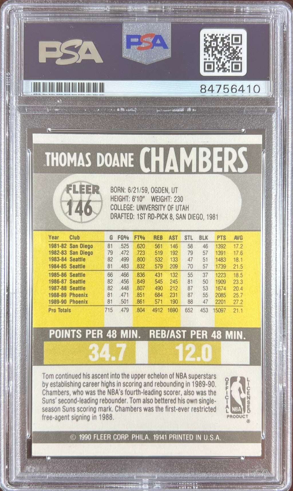 Tom Chambers auto 1990 Fleer #146 card Phoenix Suns PSA Encapsulated