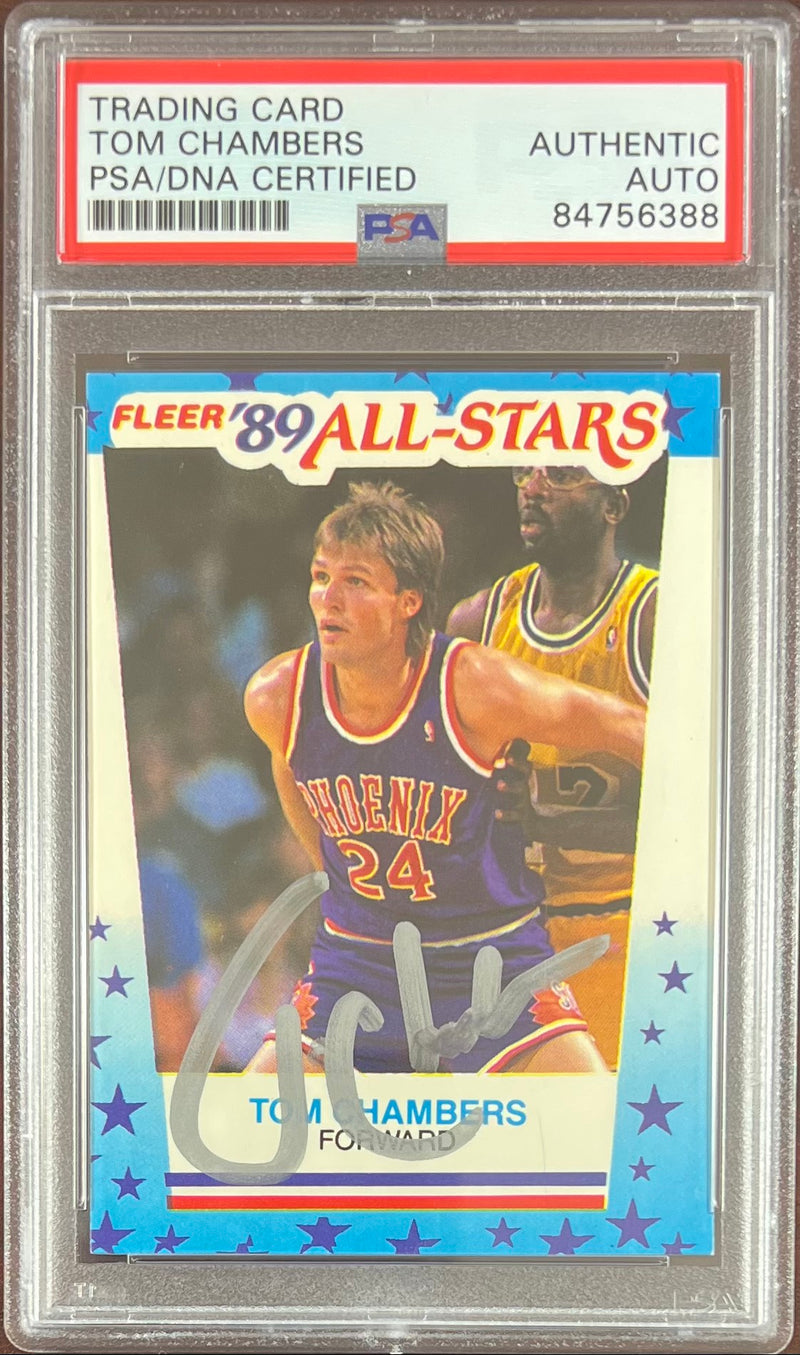 Tom Chambers auto 1989 Fleer #11 card Phoenix Suns PSA Encapsulated Utah Jazz