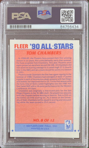 Tom Chambers auto 1990 Fleer #8 card Phoenix Suns PSA Encapsulated Utah Jazz