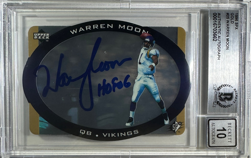 Warren Moon auto insc card 1996 UP SPX #25 NFL Vikings BAS Encap auto 10