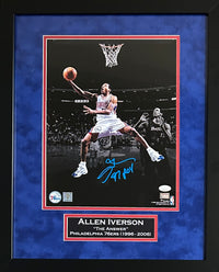 Allen Iverson signed inscribed framed 11x14 photo 76ers NBA JSA suede matte