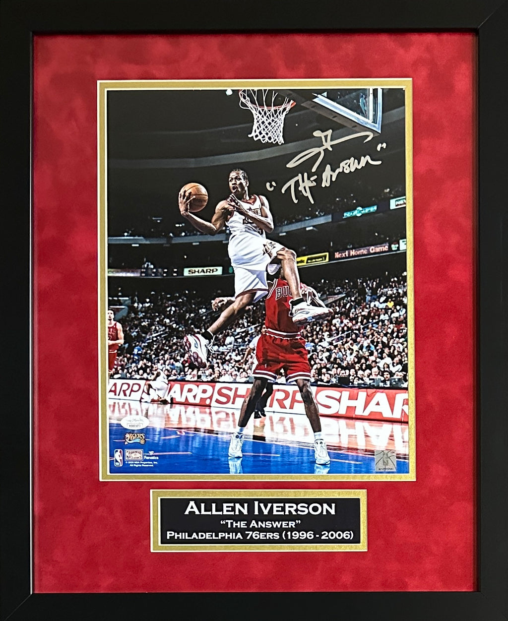 Allen Iverson signed inscribed framed 11x14 photo 76ers NBA JSA suede matte