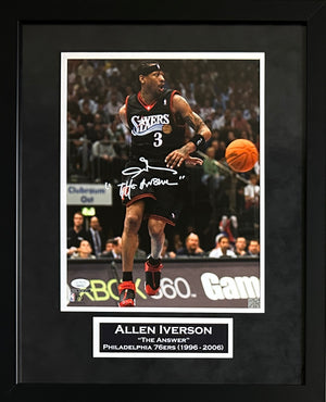 Allen Iverson signed inscribed framed 11x14 photo 76ers NBA JSA suede matte