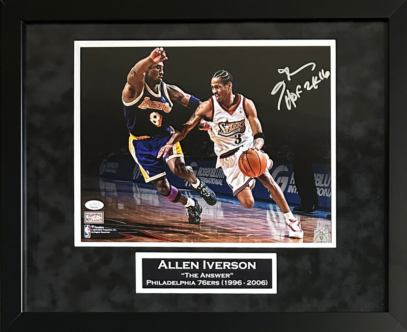 Allen Iverson signed inscribed framed 11x14 photo 76ers NBA JSA suede matte