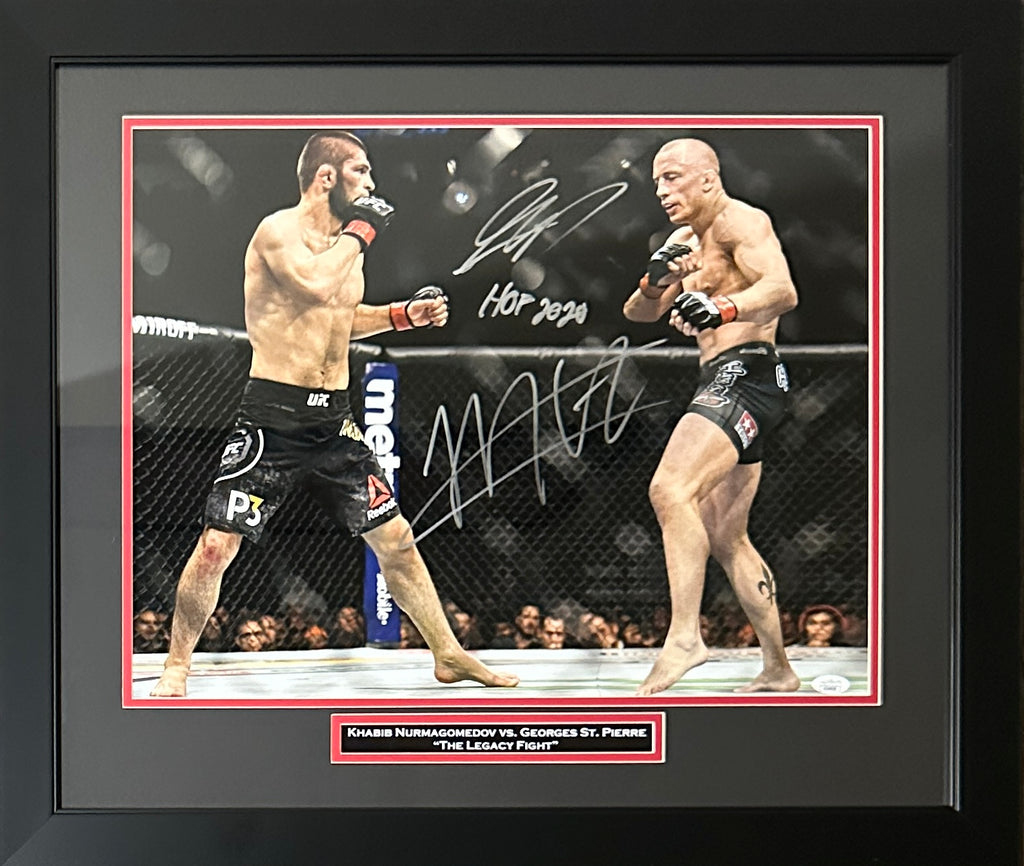 Khabib Nurmagomedov Georges St-Pierre signed inscribed framed 16x20 photo JSA