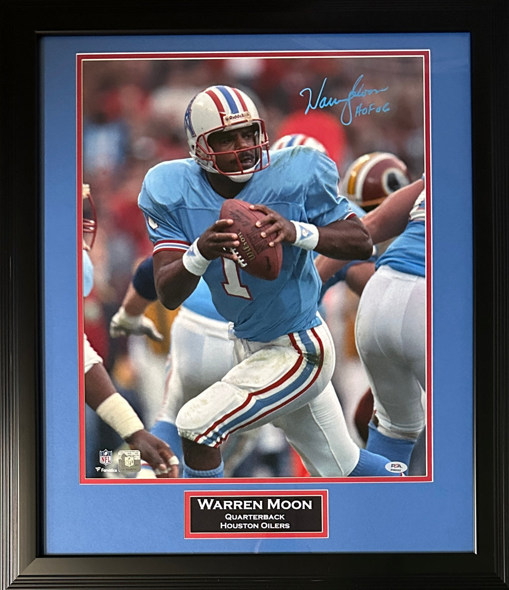 Warren Moon signed inscribed framed 16x20 photo NFL Houston Oilers PSA
