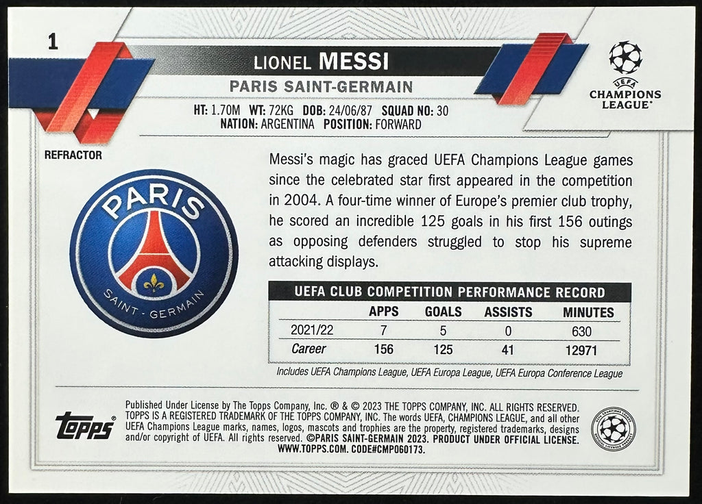 Lionel Messi Topps Chrome Silver #1 2023 UEFA PSG