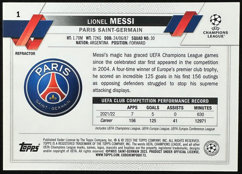 Lionel Messi Topps Chrome Silver #1 2023 UEFA PSG