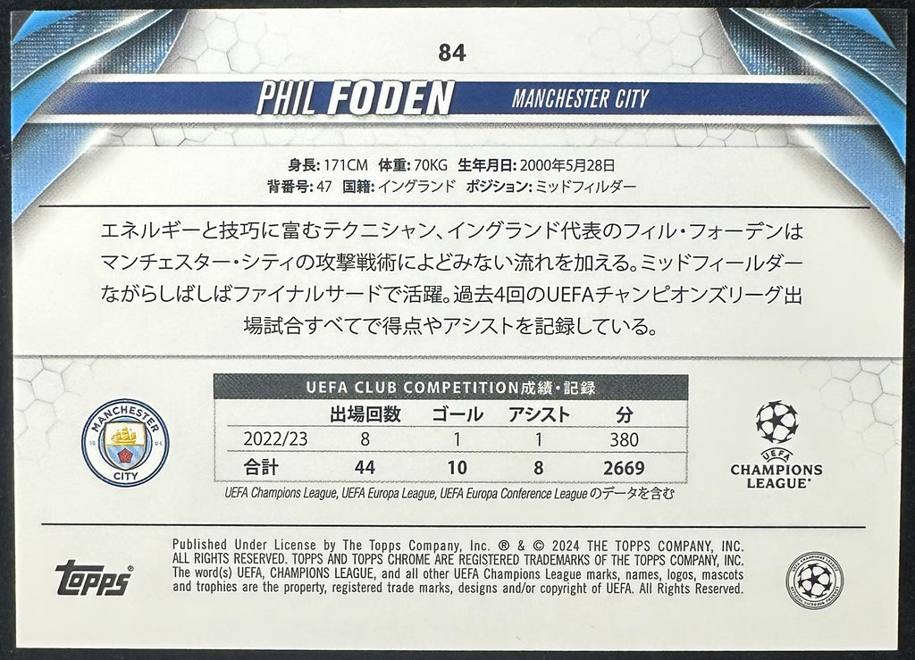 Phil Foden 2024 Topps Chrome Mojo Gold /50 UEFA #84