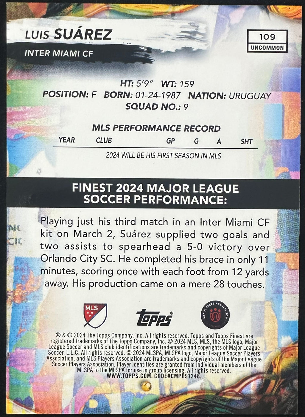 Luis Suarez 2024 Topps Finest Gold #109 /50 Uncommon MLS