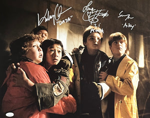 Corey Feldman Sean Astin Jonathan KeQuan signed insc 16x20 photo JSA COA Goonies