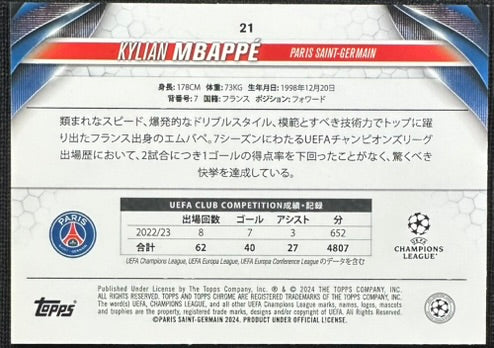 Kylian Mbappe 2023-24 Topps Chrome Blue Mojo /75 #21