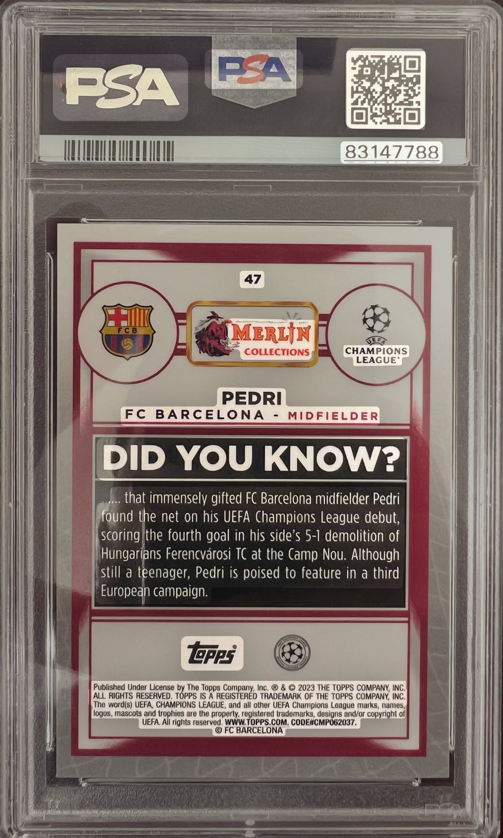 Pedri 2022-23 Topps Merlin Chrome Neon Green Shimmer /350 PSA 9 #47