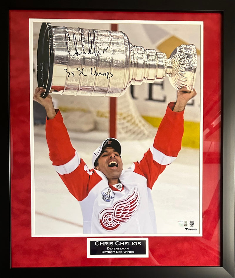 Chris Chelios signed inscribed framed 16x20 photo NHL Detroit Red Wings JSA