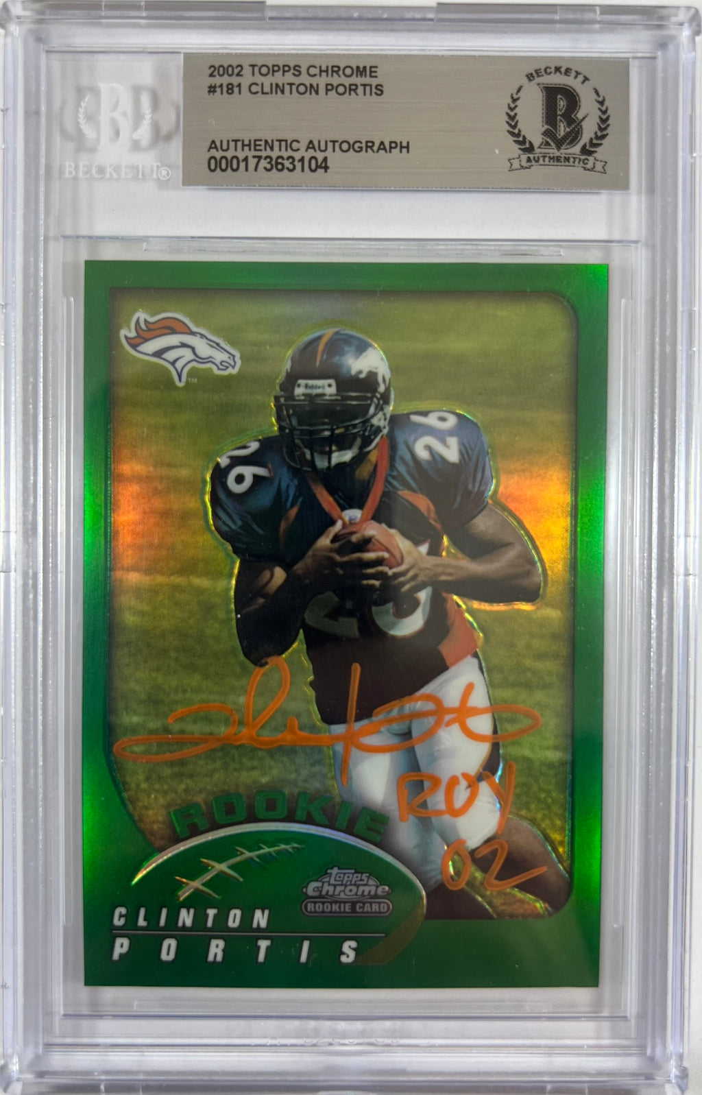 Clinton Portis autographed signed topps 2002 #181 Denver Broncos BAS Encap RC