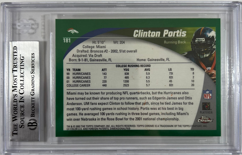 Clinton Portis autographed signed topps 2002 #181 Denver Broncos BAS Encap RC