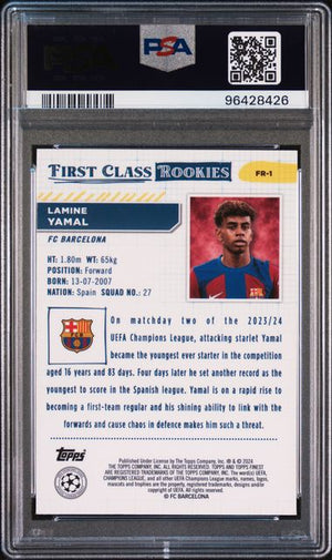 Lamine Yamal 2023-24 Topps Finest RC First Class UEFA PSA 9 Club Competitions