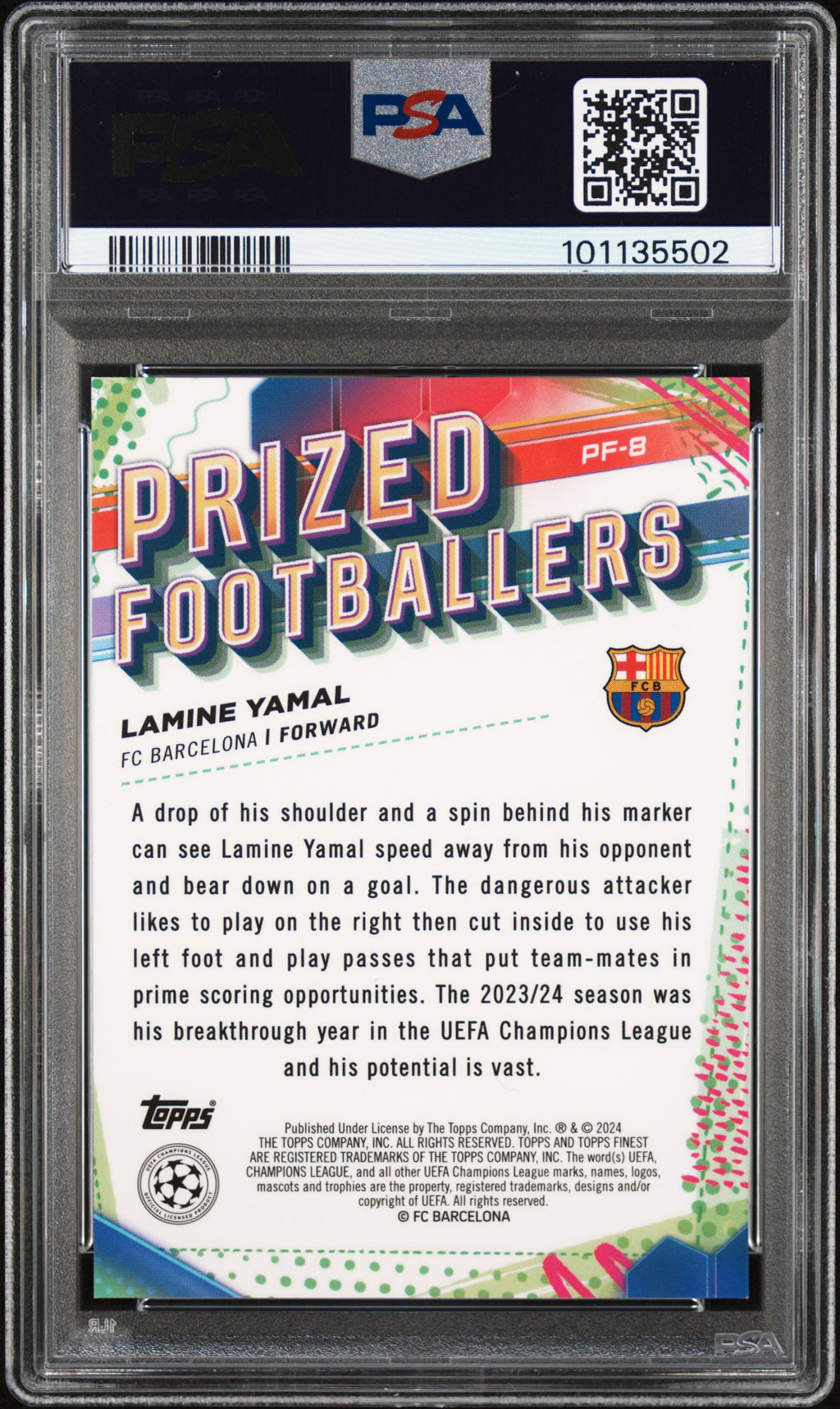 Lamine Yamal RC 2023-24 Topps Finest Blue Refractor PSA 9 /150 UEFA #PF-8