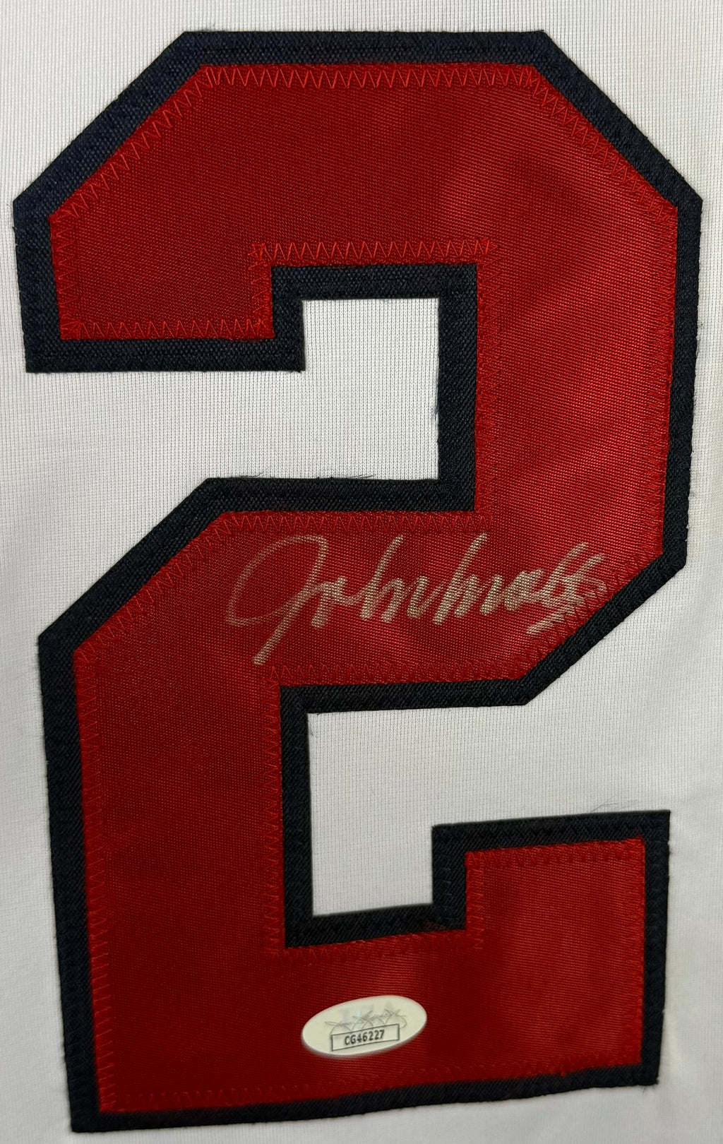 JOHN SMOLTZ AUTOGRAPHED SIGNED CUSTOM WHITE PRO STYLE JERSEY JSA COA