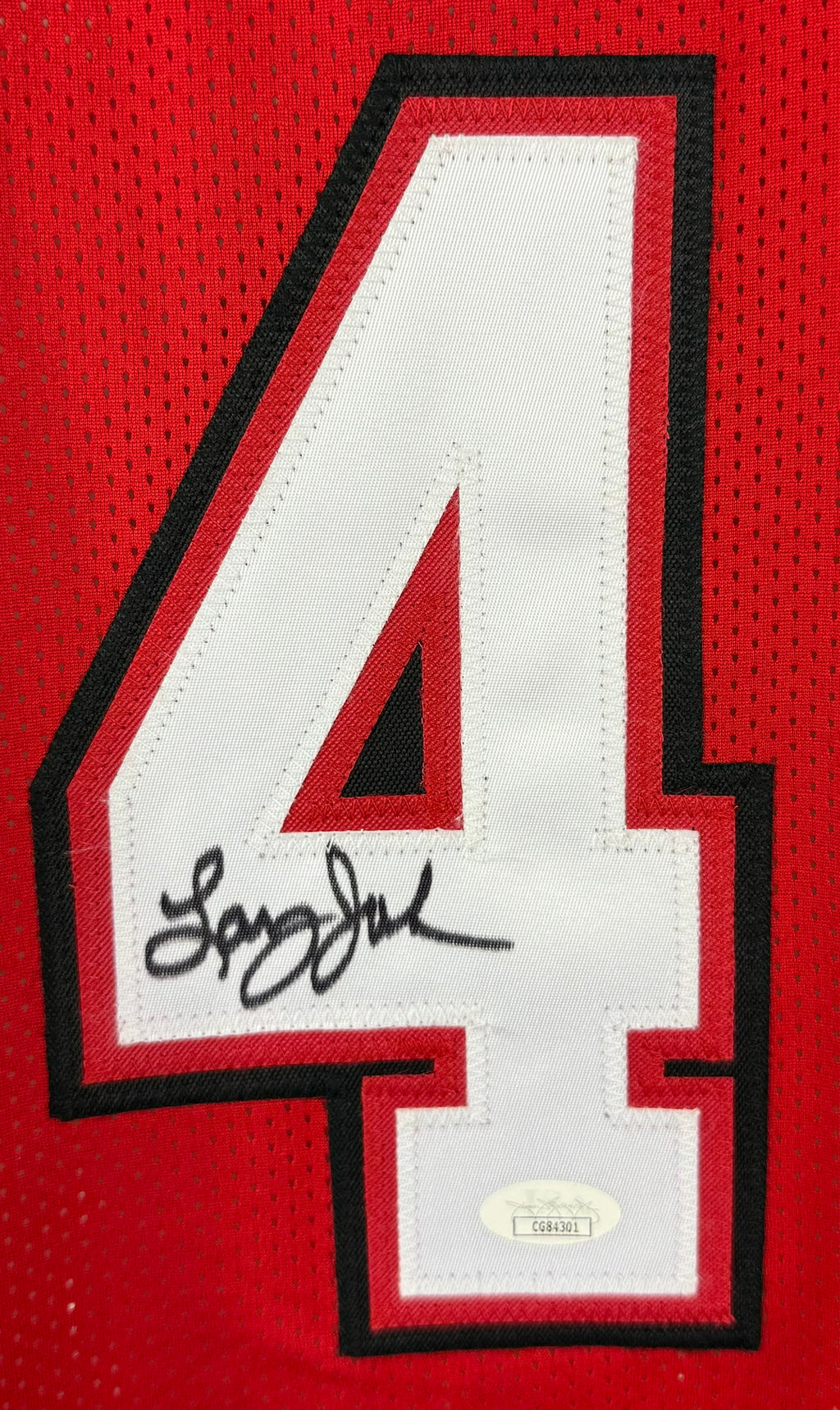 LARRY JOHNSON AUTOGRAPHED SIGNED CUSTOM RED COLLEGE STYLE JERSEY JSA COA
