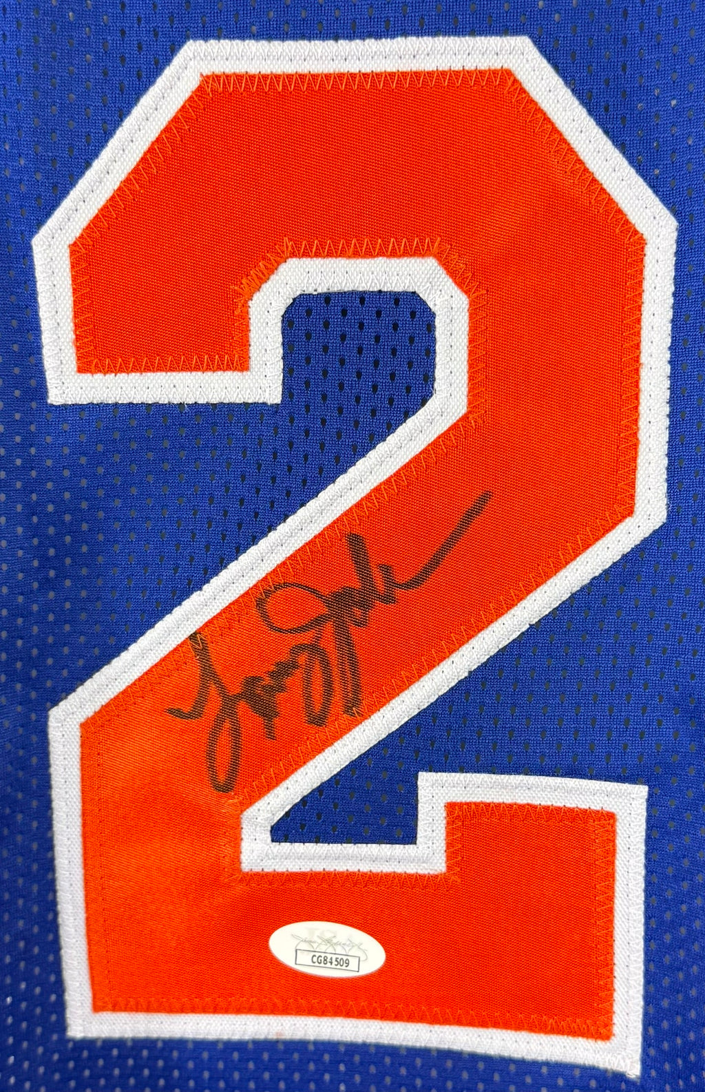 LARRY JOHNSON AUTOGRAPHED SIGNED CUSTOM BLUE PRO STYLE JERSEY JSA COA