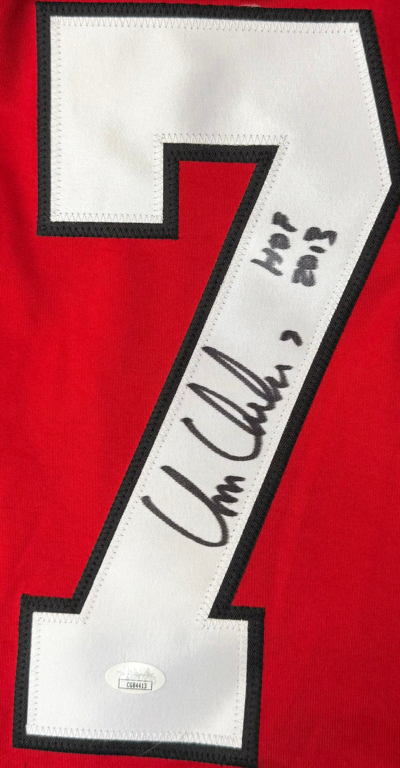 CHRIS CHELIOS AUTOGHRAPHED SIGNED INSCRIBED CUSTOM RED PRO STYLE JERSEY