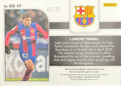 Lamine Yamal RC 2023 Panini Obsidian Red Galaxy Gear Relic Barcelona GG-LY