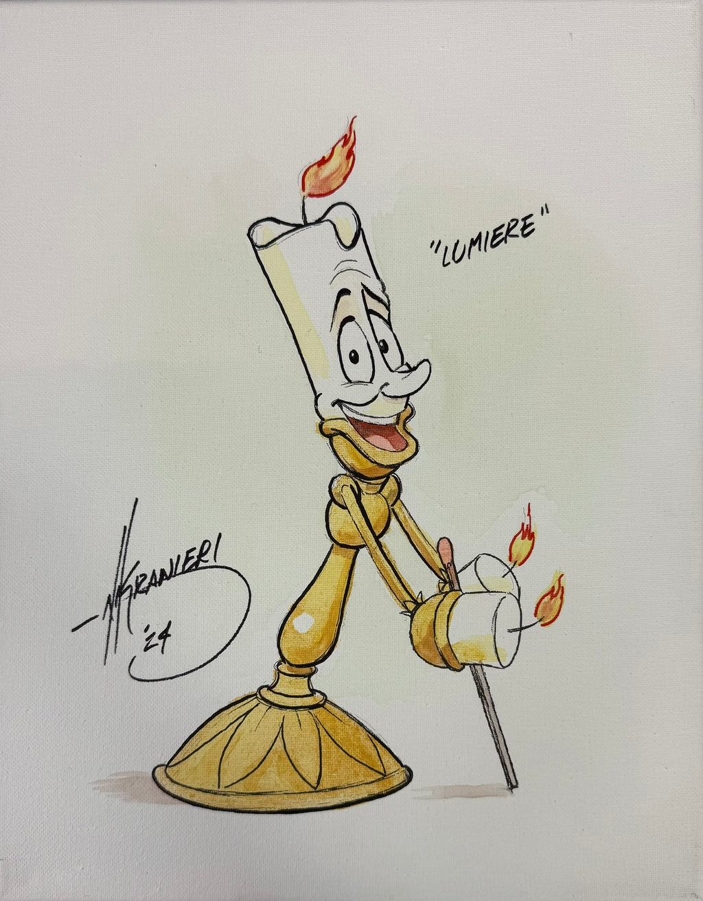 Nik Ranieri signed inscribed Original Artwork 11x14 canvas JSA Lumiere Disney