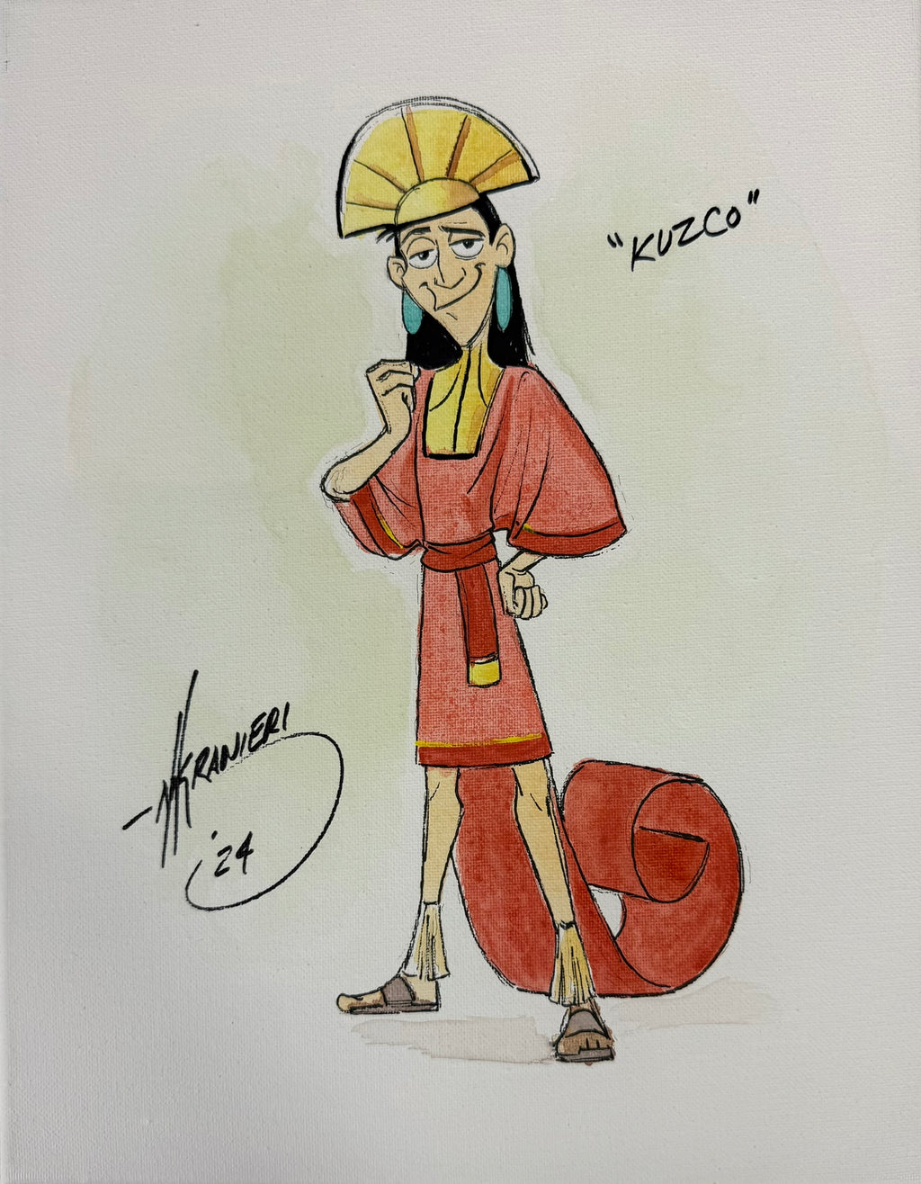 Nik Ranieri signed inscribed Original Artwork 11x14 canvas JSA Kuzco Disney