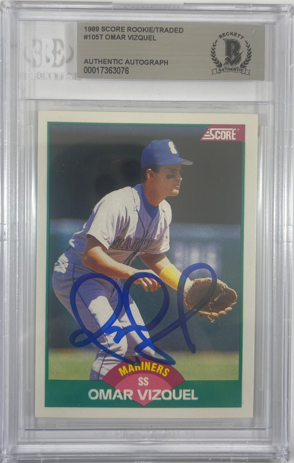 Omar Vizquel autographed signed card 1989 Score MLB Seattle Mariners BAS Encap