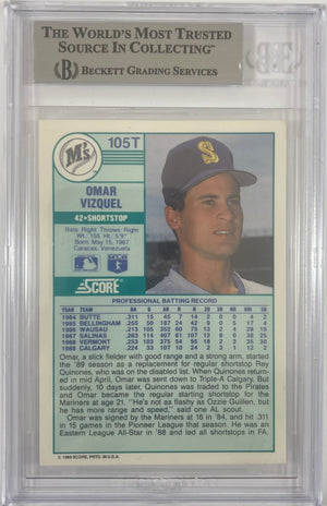 Omar Vizquel autographed signed card 1989 Score MLB Seattle Mariners BAS Encap