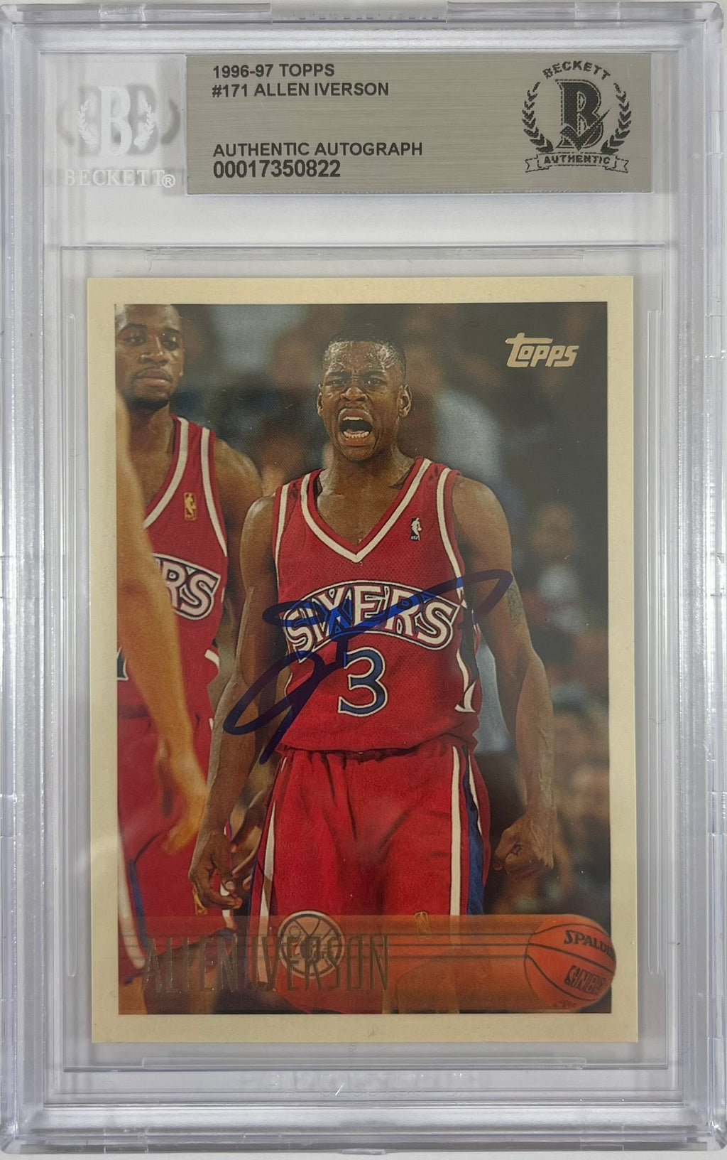 Allen Iverson auto signed Topps 1996 #171 Philadelphia 76ers BAS RC