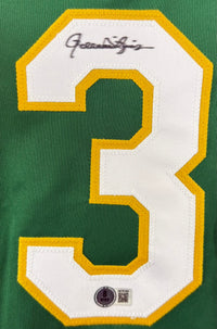 ROLLIE FINGERS AUTOGRAPHED CUSTOM GREEN PRO STYLE JERSEY BAS