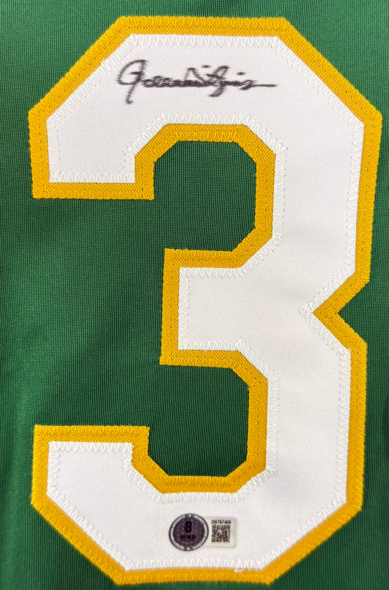 ROLLIE FINGERS AUTOGRAPHED CUSTOM GREEN PRO STYLE JERSEY BAS