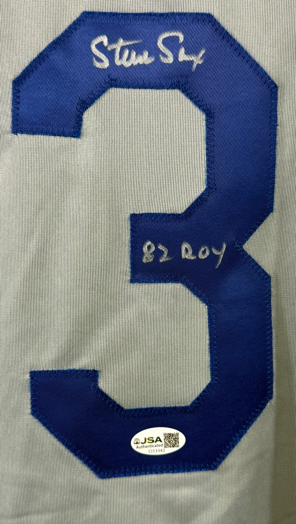 STEVE SAX SIGNED AUTOGRAPHED INSCRIBED GREY PRO STYLE JERSEY JSA COA