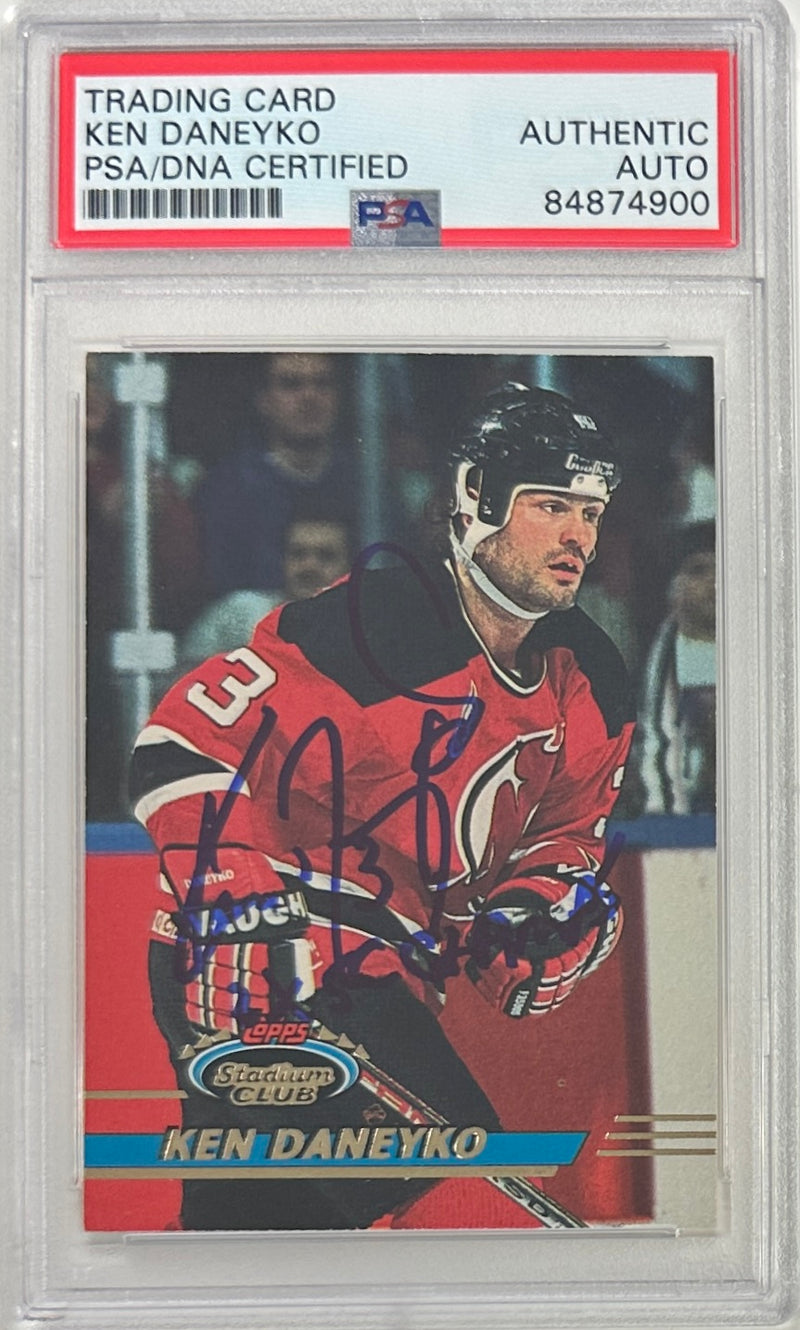 Ken Daneyko auto insc 1992 Topps Stadium Club #206 card PSA Encapsulated Devils