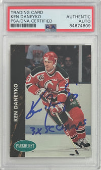 Ken Daneyko auto insc 1992 Pro Set card #317 PSA Encapsulated New Jersey Devils