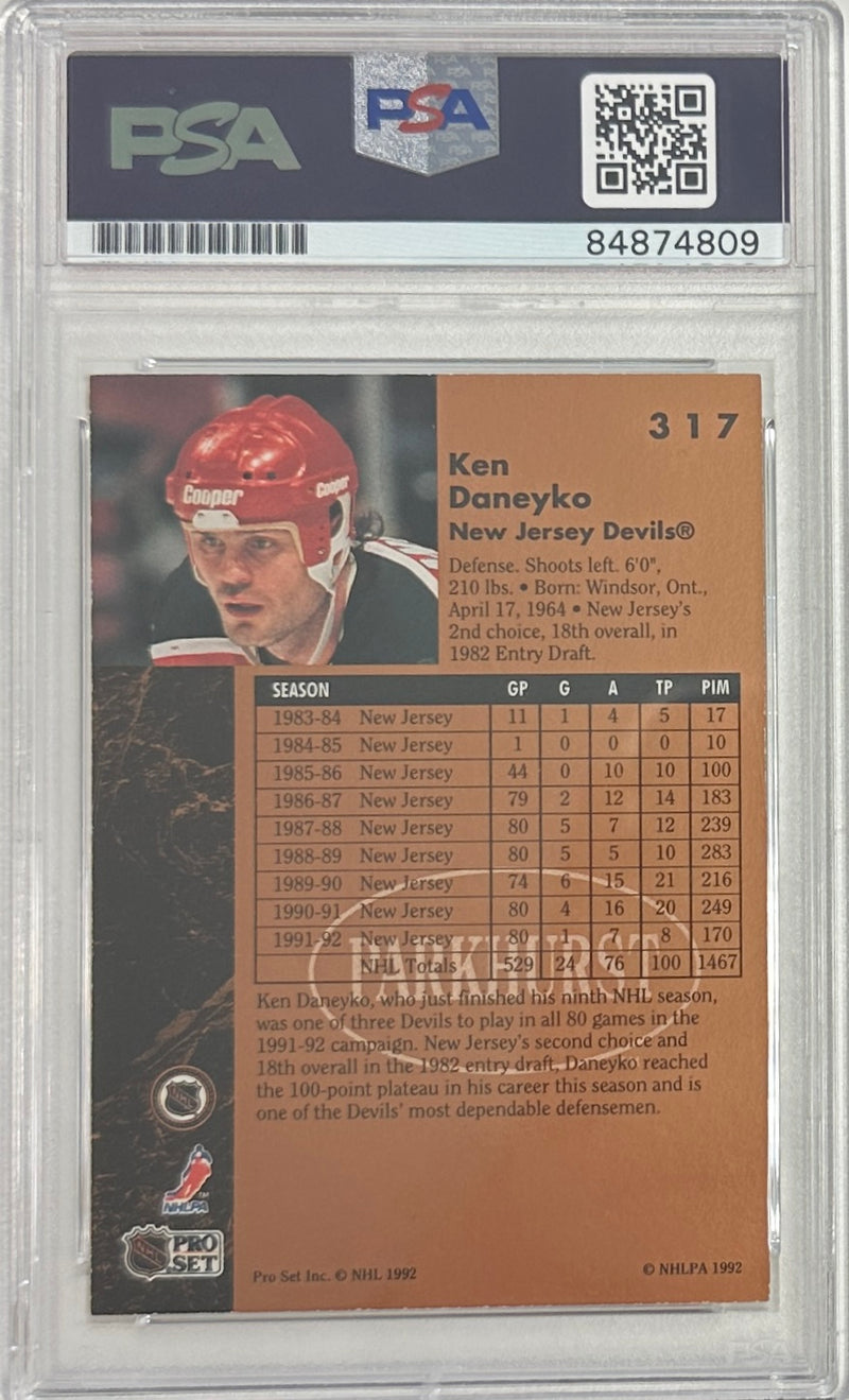 Ken Daneyko auto insc 1992 Pro Set card #317 PSA Encapsulated New Jersey Devils